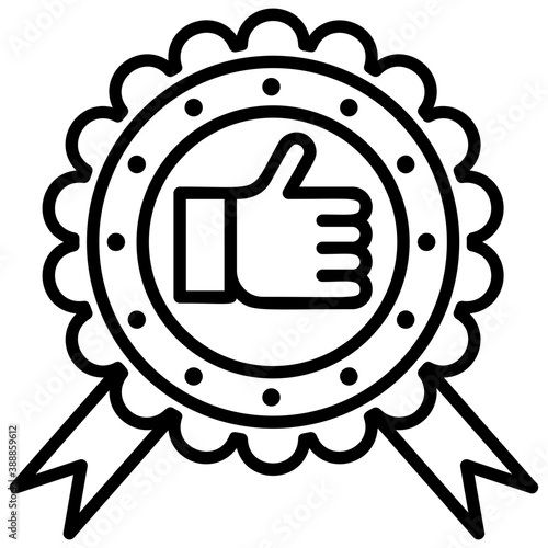 
Paper badge having a thumbs up, complete prototype for best price icon
