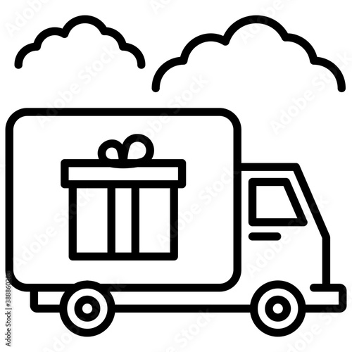 
An icon showing van wanding on a road and designed with gift package, good icon for delivery services 
