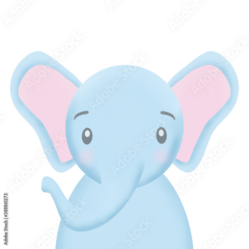 Cartoon cute baby elephant. White background.
