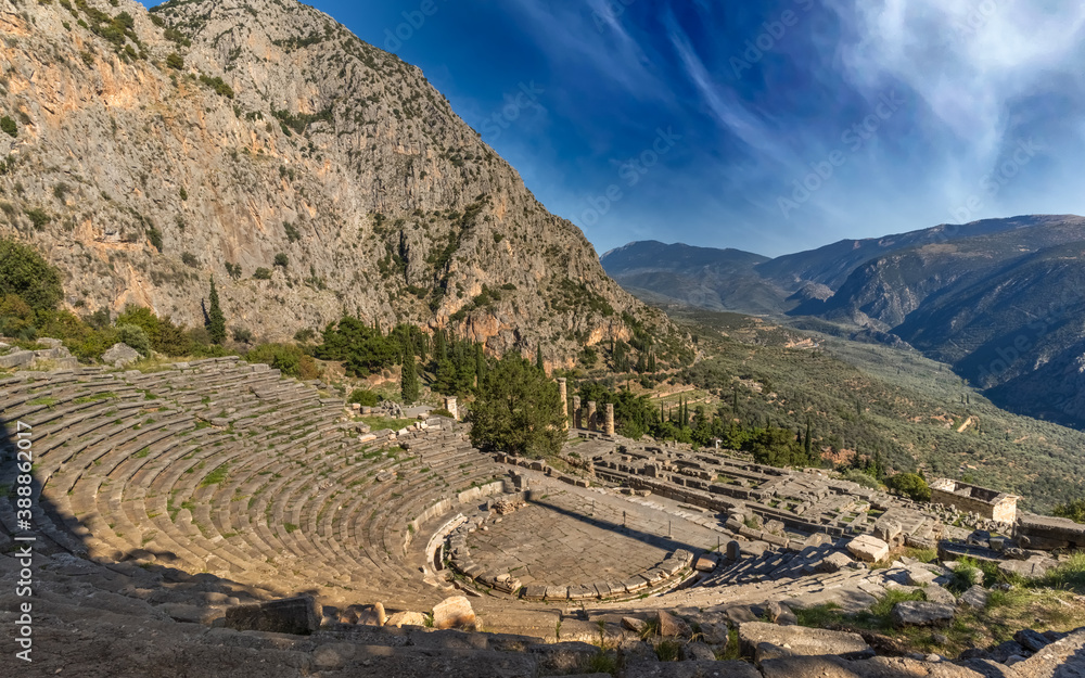 The ancient theater in the Archeological site of Delphi, Greece, a sacred precinct in ancient times that served as the seat of Pythia, the major oracle who was consulted about important decisions The ancient theater in the Archeological site of Delphi, Greece, a sacred precinct in ancient times that served as the seat of Pythia, the major oracle who was consulted about important decisions