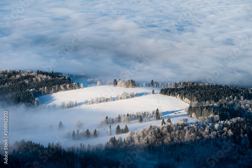 winter landscape with snow and low clouds
