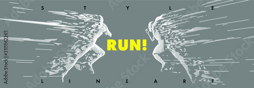 Art concept of a running man. Vector drawn by lines. Minimal cover design. Creative line-art. Vector template brochures, flyers, presentations, logo, print, leaflet, banners.