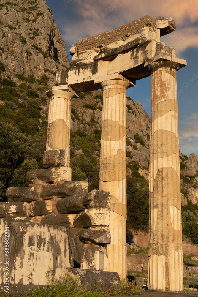 The Athena temple complex, including the Delphic Tholos, Archeological site of Delphi, Greece