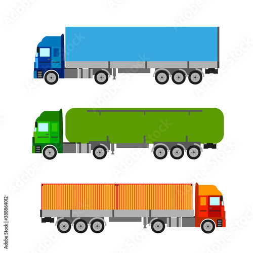 Different types of trucks for export and import of goods