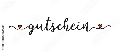 Hand sketched GUTSCHEIN word in German as banner. Translated GIFT VOUCHER. Lettering for poster, label, sticker, flyer, header, card, advertisement, announcement..