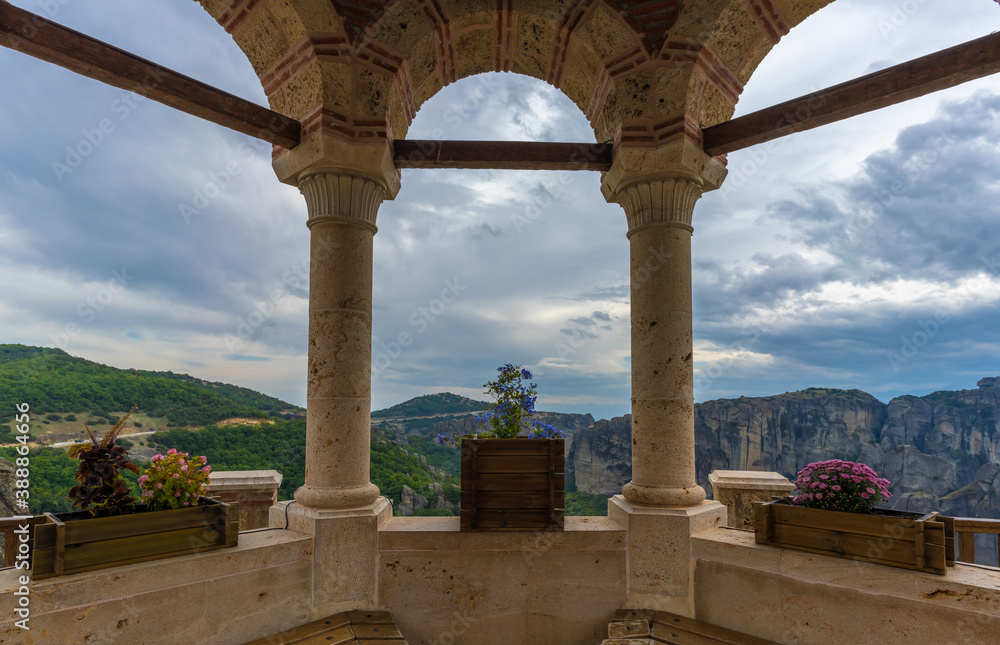 Fototapeta premium The Monastery of Varlaam in the Meteora a stunning rock formation in central Greece hosting one of the largest and most precipitously built complexes of Eastern Orthodox monasteries