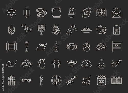 icon set of hanukkah  line style