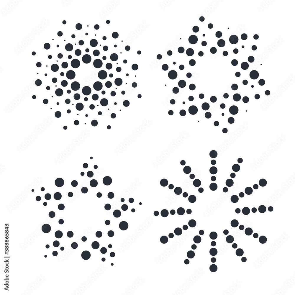 Abstract round object, a set of logos, points in a circle. Monochrome. Vector isolated on white background. Abstract round object, a set of logos, points in a circle. Monochrome. Vector isolated on white background.