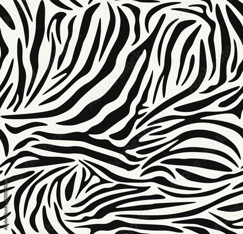 Seamless pattern of zebra texture background elements. Hand-drawn zebra texture in black and white color. Trendy animalistic colorful background for textile, fabric, paper. 