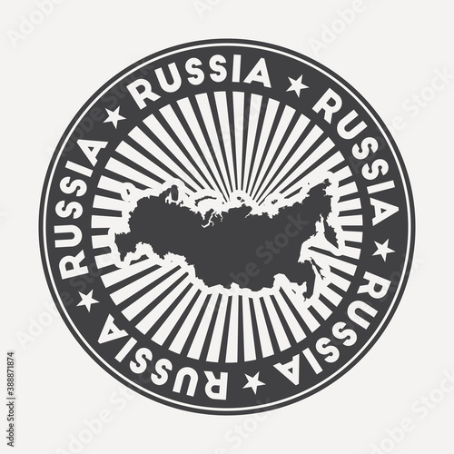 Russia round logo. Vintage travel badge with the circular name and map of the country, vector illustration. Can be used as insignia, logotype, label, sticker or badge of Russia.