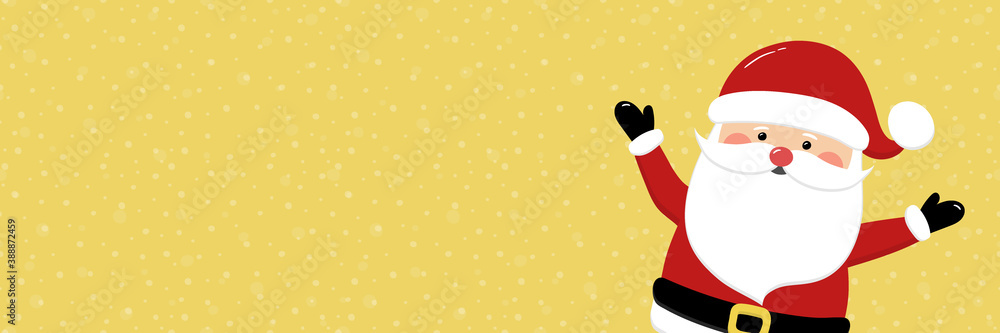 Happy Santa Claus on background with snowflakes and copyspace. Christmas banner. Vector