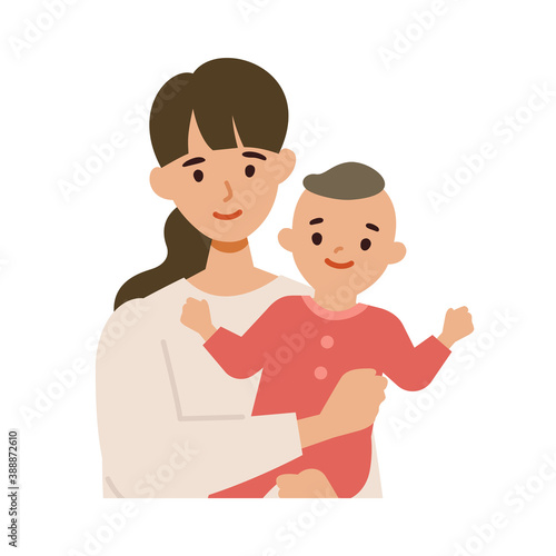 笑顔の若いママと赤ちゃんのイラストセット