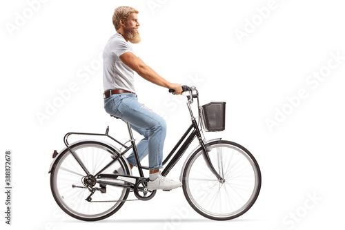 Bearded guy riding a bicycle