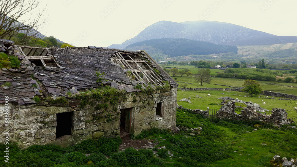 Abandoned traditional Welsh house in the mountains