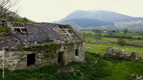 Abandoned traditional Welsh house in the mountains
