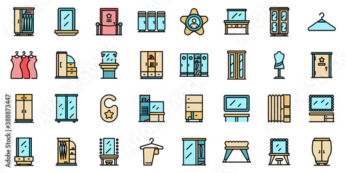 Dressing room icons set. Outline set of dressing room vector icons thin line color flat on white