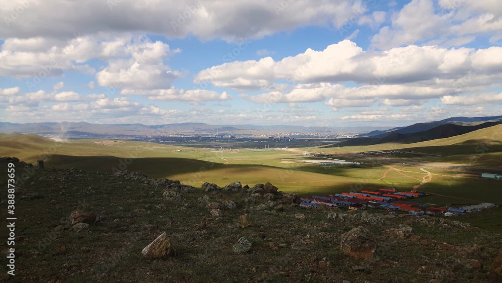 A mountain view of Ulaanbaatar in the distance