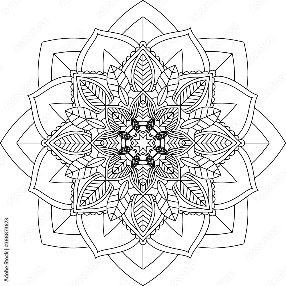 Easy Mandala coloring book simple and basic for beginners, seniors and children. Set of Mehndi flower pattern for Henna drawing and tattoo. Decoration in ethnic oriental, Indian style.