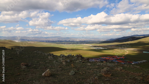 A mountain view of Ulaanbaatar in the distance