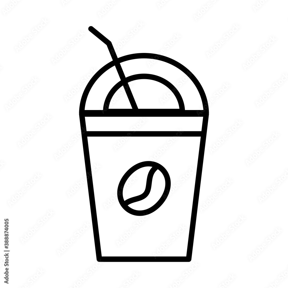 coffee plastic container and straw line style icon
