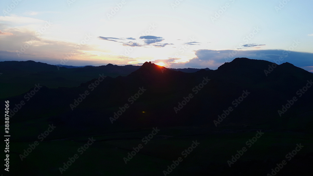 Dark sunset in rural Mongolia