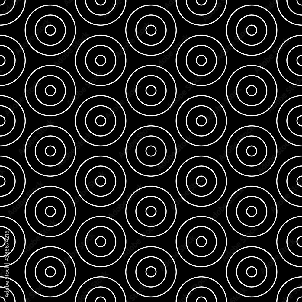 Repeated small and big white circles background. Seamless surface pattern design with circular ornament. Hoops wallpaper. Round motif. Spheres image. Digital paper with rings. Vintage style vector art Repeated small and big white circles background. Seamless surface pattern design with circular ornament. Hoops wallpaper. Round motif. Spheres image. Digital paper with rings. Vintage style vector art