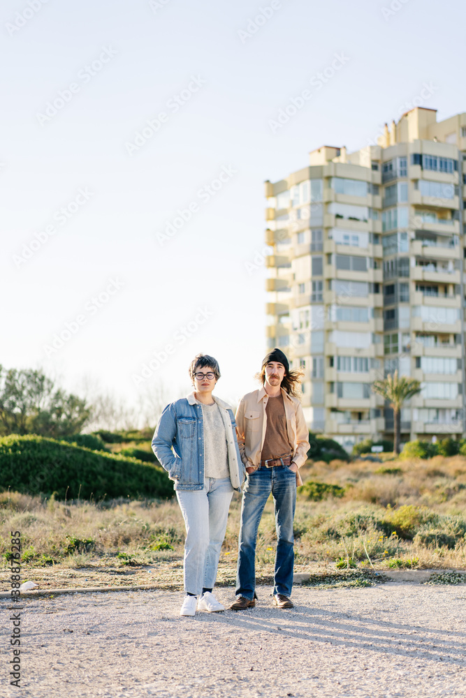 Happy couple embracing on beach Happy couple embracing on beach