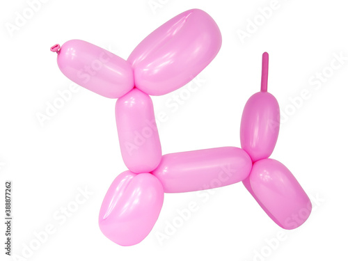 Pink craft balloon dog isolated on the white