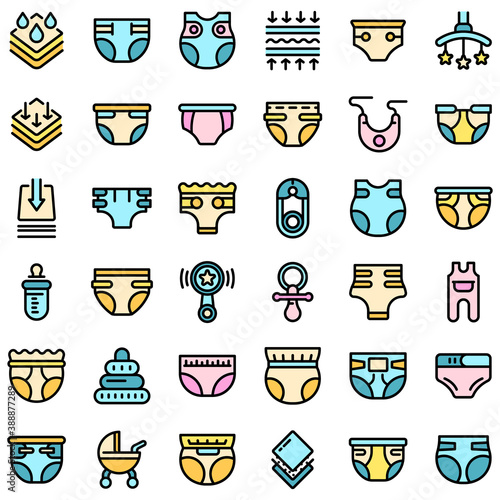 Diaper icons set. Outline set of diaper vector icons thin line color flat on white