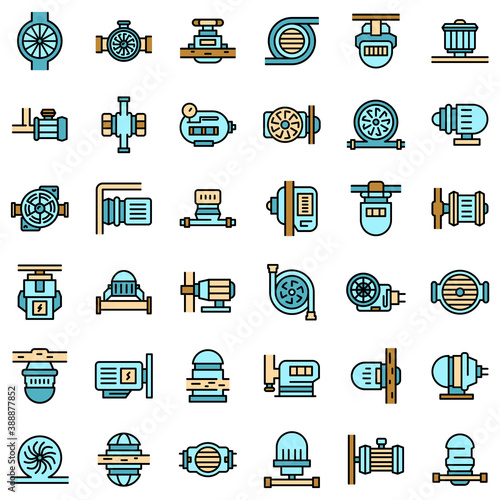 Pump icons set. Outline set of pump vector icons thin line color flat on white