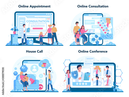 Family doctor and general healthcare online service or platform set.