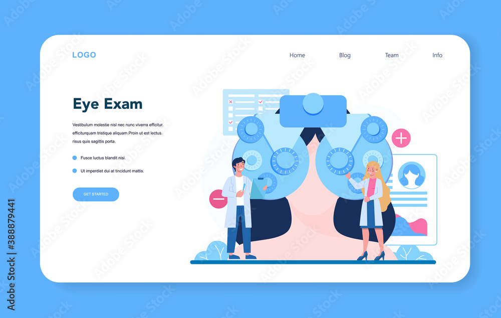 Ophthalmologist web banner or landing page. Idea of eye exam Ophthalmologist web banner or landing page. Idea of eye exam