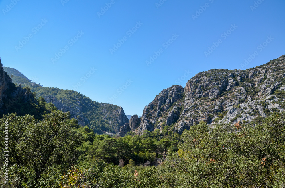 Panoramic view to the rocky mountain range on the Lycian Way, famous tourist pathway in Turkey Panoramic view to the rocky mountain range on the Lycian Way, famous tourist pathway in Turkey