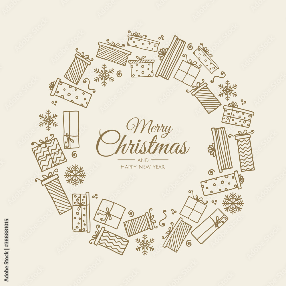 Merry Christmas Abstract Card with presents. Xmas sale, holiday web banner.