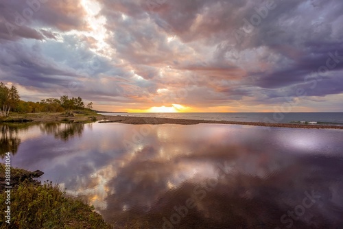 Brilliant sunset over Lake Superior at Eagle River in the Upper Peninsula  Michigan