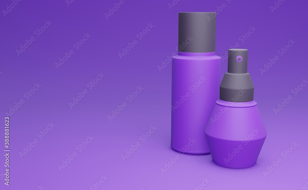 Set of empty realistic package for cosmetic product. Elegant cosmetic bottles on purple background. Modern cover design. 3d illustration. Set of empty realistic package for cosmetic product. Elegant cosmetic bottles on purple background. Modern cover design. 3d illustration.