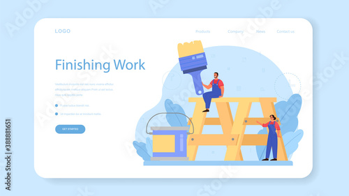 House wall plasterer web banner or landing page. People