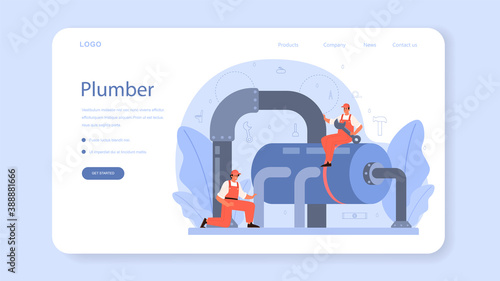 Plumber web banner or landing page. Plumbing service,