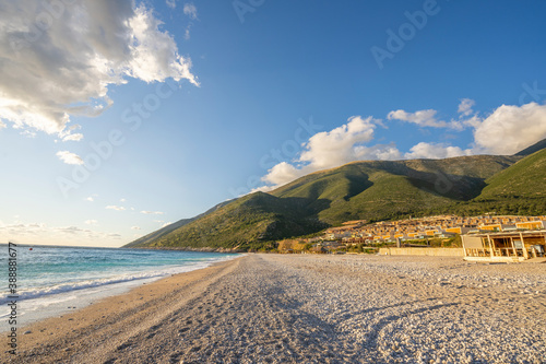 Beautiful colorful cityscape on the mountains over Mediterranean sea.