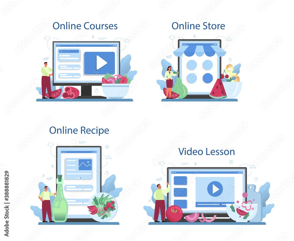 Fresh salad in a bowl online service or platform set. Peopple Fresh salad in a bowl online service or platform set. Peopple