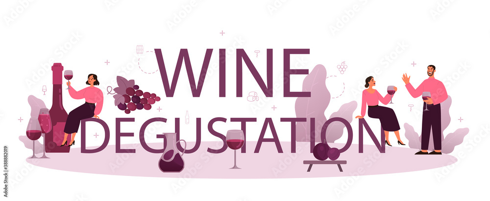 Wine degustation typographic header. Specialist with a bottle