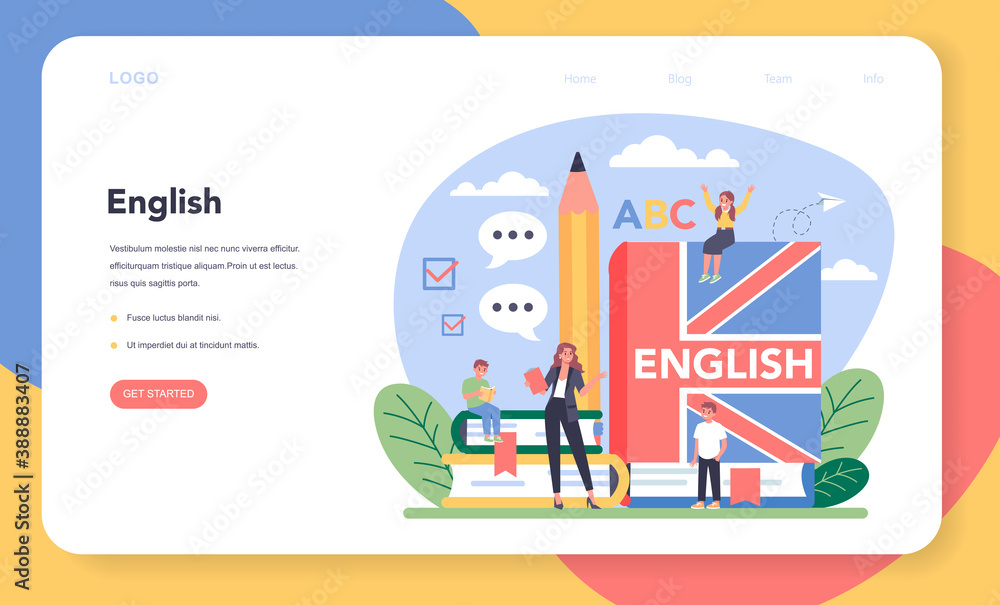 English class web banner or landing page. Study foreign languages