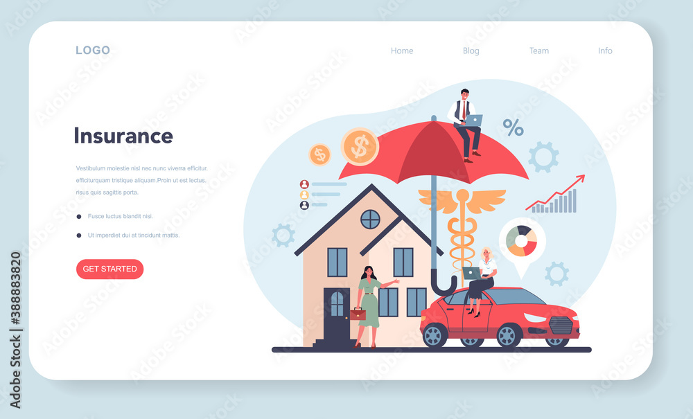 Insurance web banner or landing page. Idea of security Insurance web banner or landing page. Idea of security