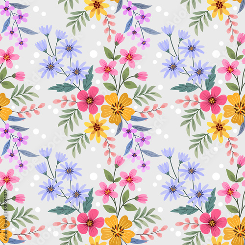 Fototapeta Naklejka Na Ścianę i Meble -  Colorful hand draw flowers seamless pattern for fabric textile wallpaper.
