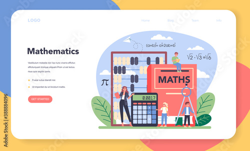 Math school subject web banner or landing page. Learning mathematics