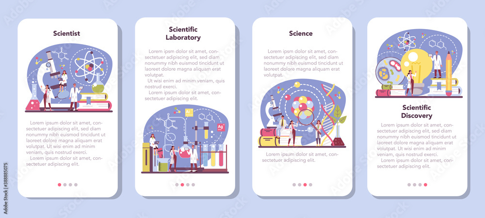 Scientist mobile application banner set. Idea of education and innovation
