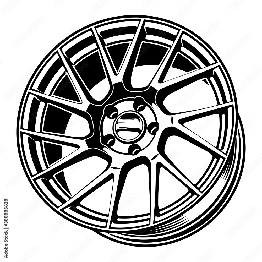 Φωτογραφία car wheel rim vector silhouette, icon, logo, monochrome, color in black and tran