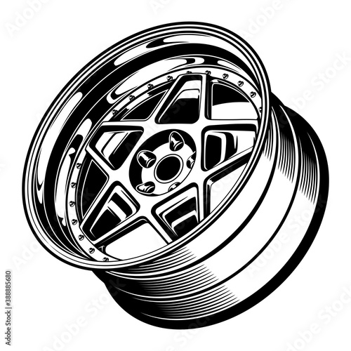 car wheel rim vector silhouette, icon, logo, monochrome, color in black and transparent for conceptual design