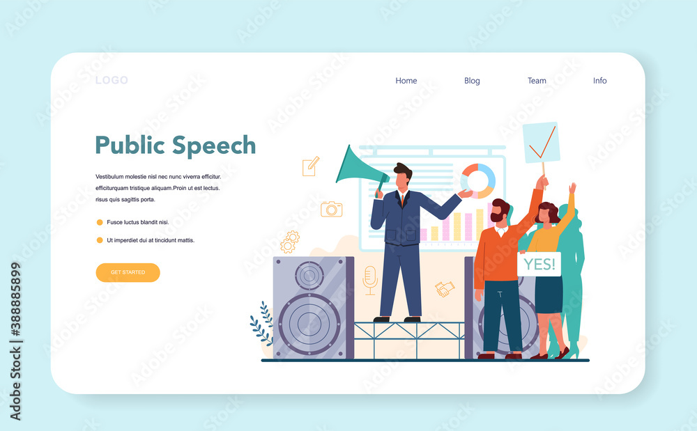 Rhetoric or elocution specialist web banner or landing page. Rhetoric or elocution specialist web banner or landing page.