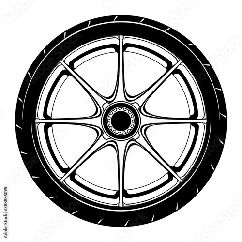 car wheel rim vector silhouette, icon, logo, monochrome, color in black and transparent for conceptual design